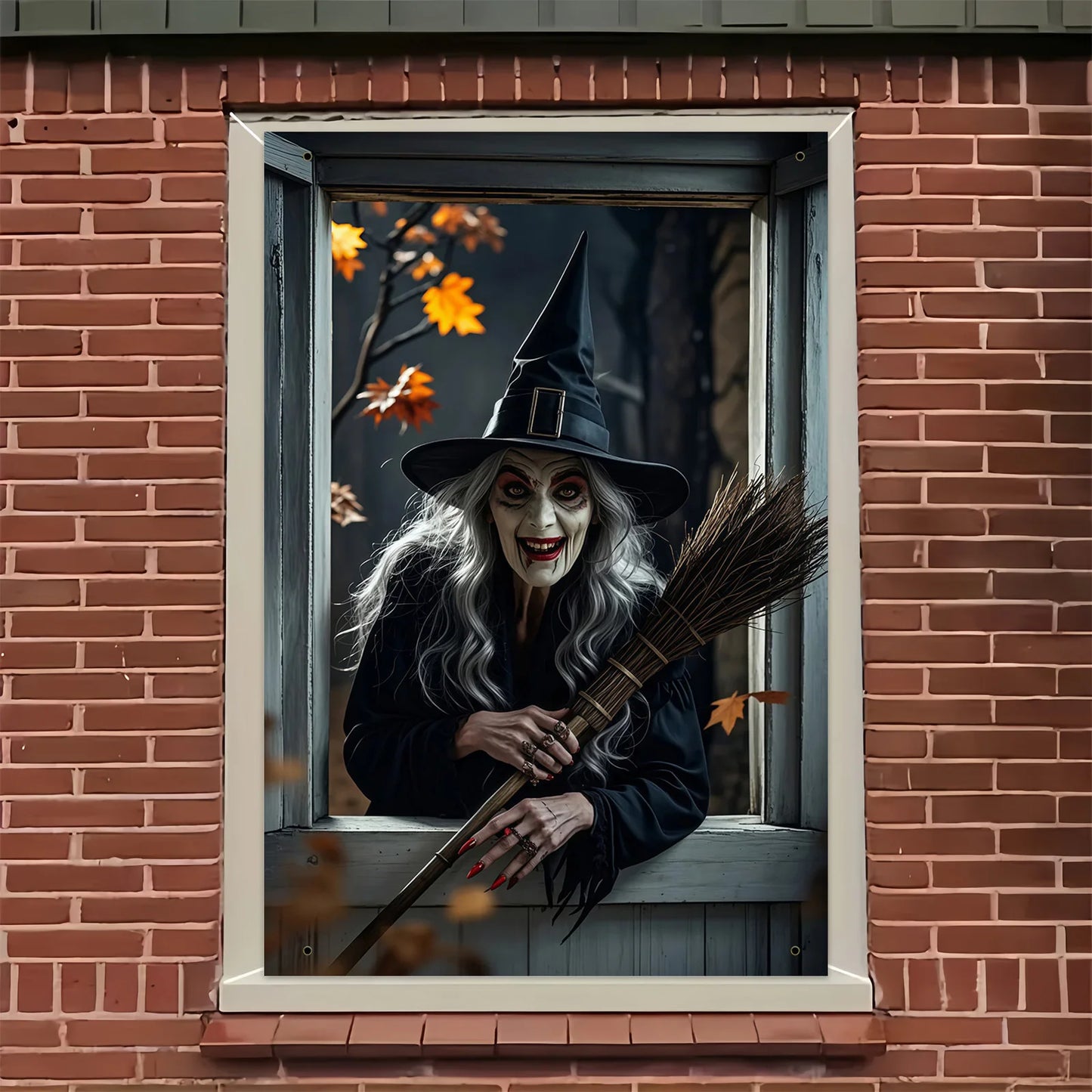 Halloween party, eerie witch window decoration