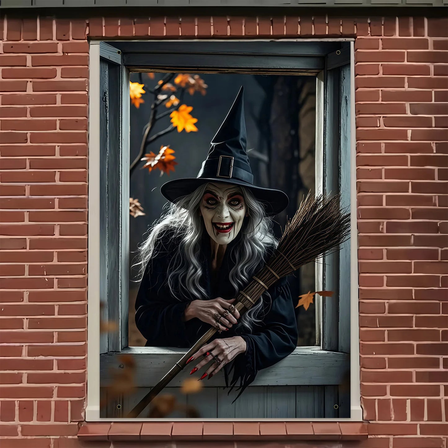 Halloween party, eerie witch window decoration