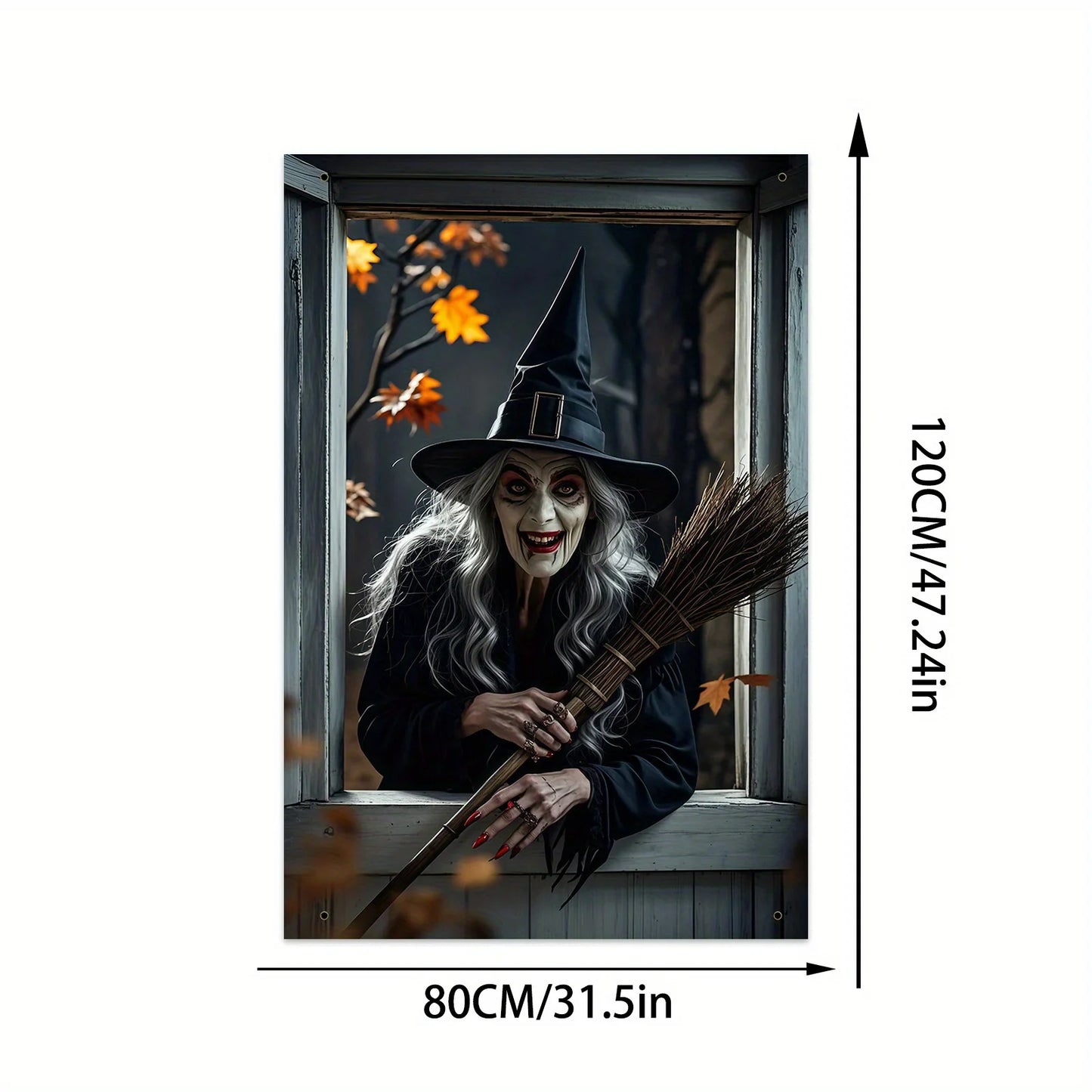 Halloween party, eerie witch window decoration