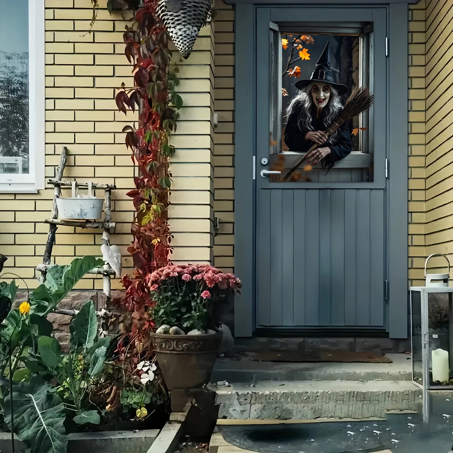 Halloween party, eerie witch window decoration